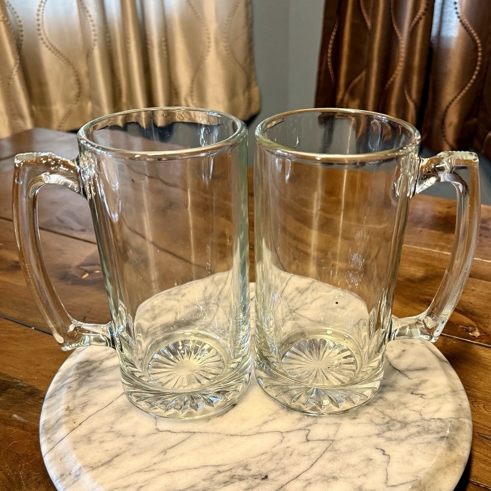 2pc VTG 5272 Libbey 25oz Sport Heavy Duty Clear Glass Beer Mug Starburst Base‎